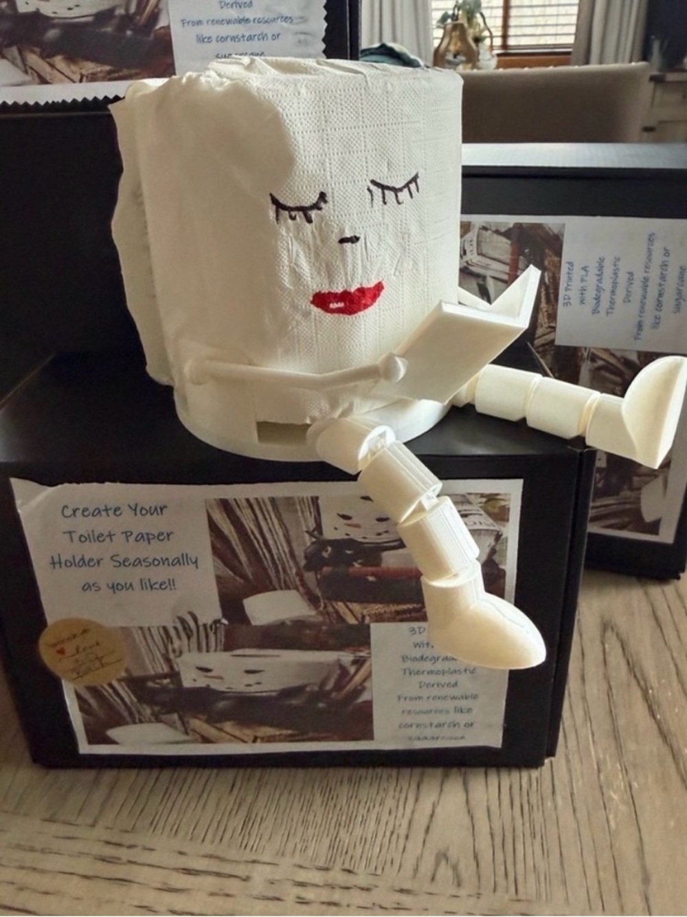 Toilet paper holder style it seasonably, with the holidays or your own creations